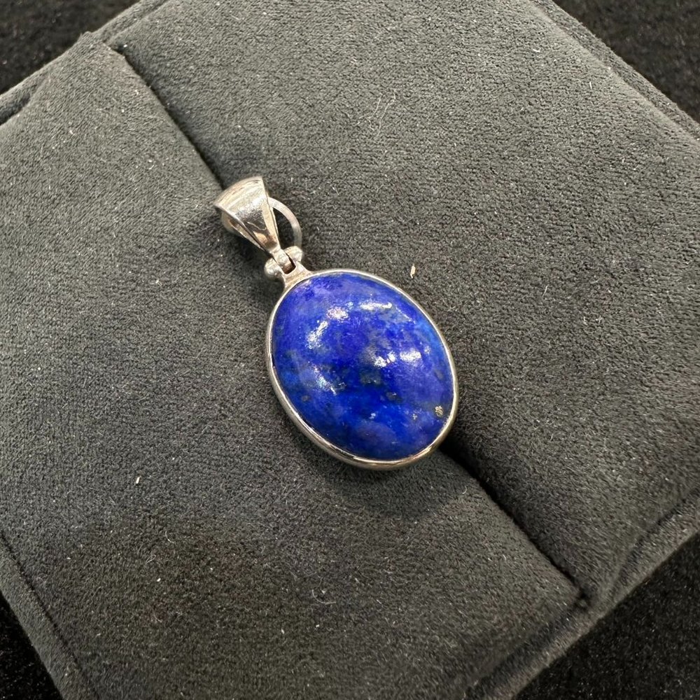 Nature Lapis& Blue chalcedony 2 side Pedent in 925 Silver